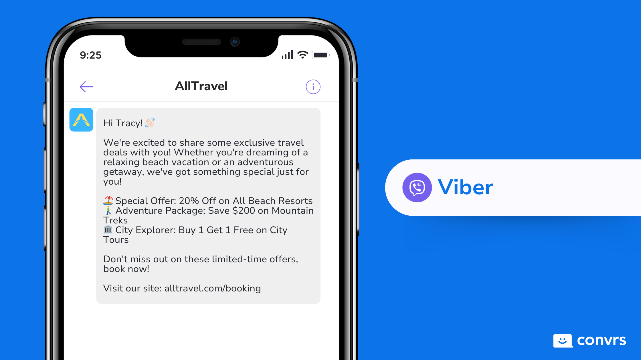 Travel Agency using Viber to send tourism marketing messages about special offers for travel tour packages